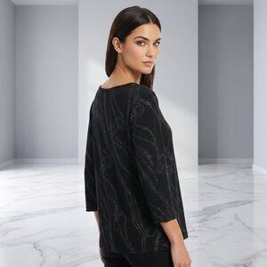 Decaf Womens XL Sheer Black Shimmer Swirl Top 3/4 Sleeve Party VTG Y2K Goth